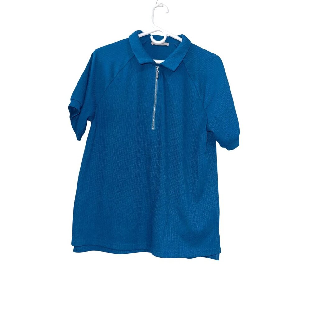 Vivilli Ribbed Zip Collar Blue Polyester Athletic Shirt